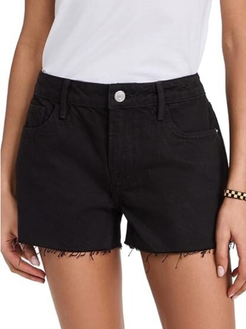 FRAME Le Grand Garçon Black Denim Shorts Size 26 | Distressed Boyfriend Cutoffs